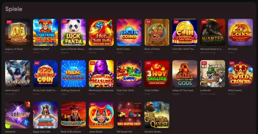 Ludios Casino Spiele Lobby mit verschiedenen Spielautomaten und beliebten Slots
